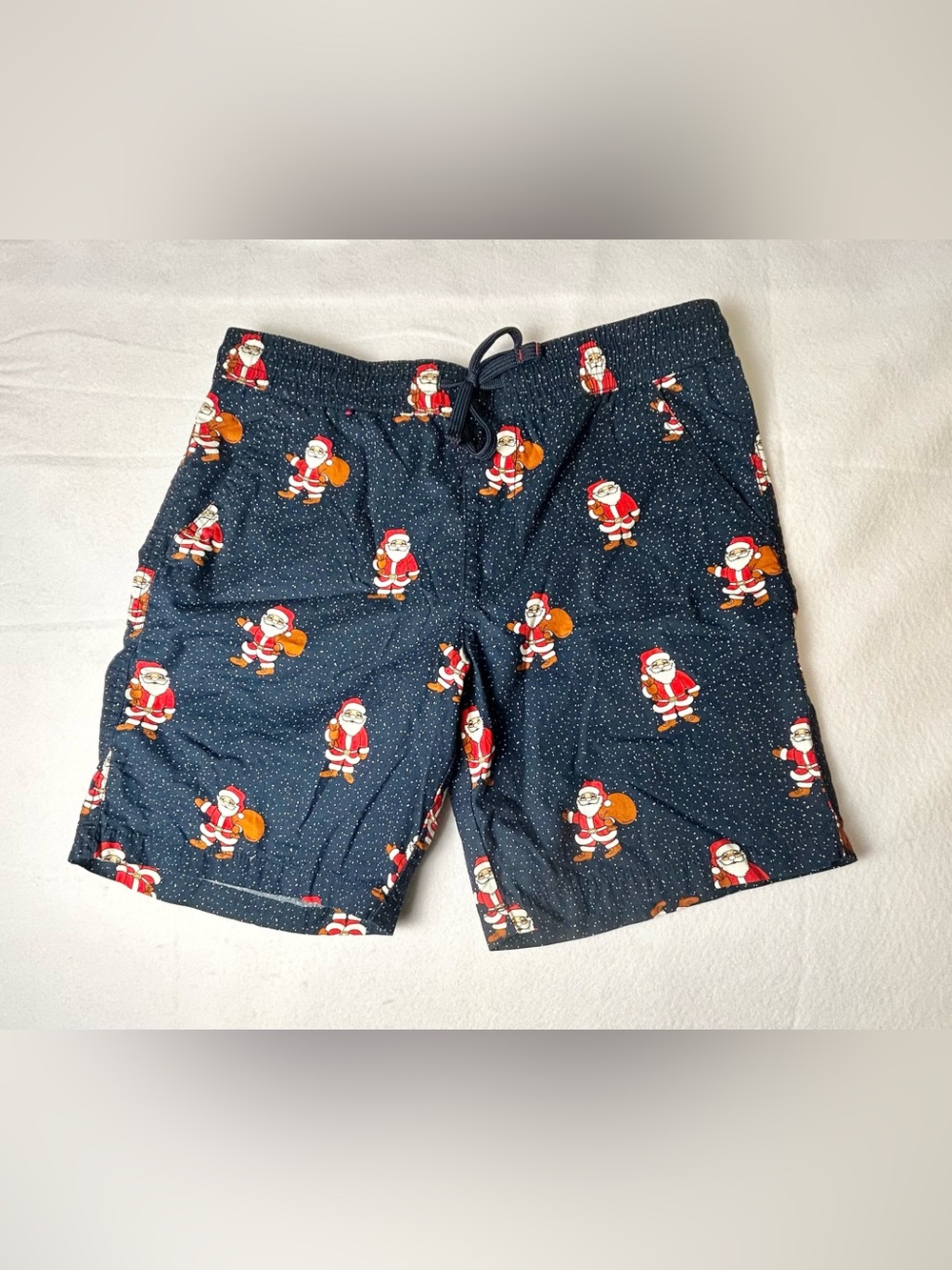 Denim & Flower Shorts Men's M (32) Holiday Santa Clause Blue Drawstring Waist